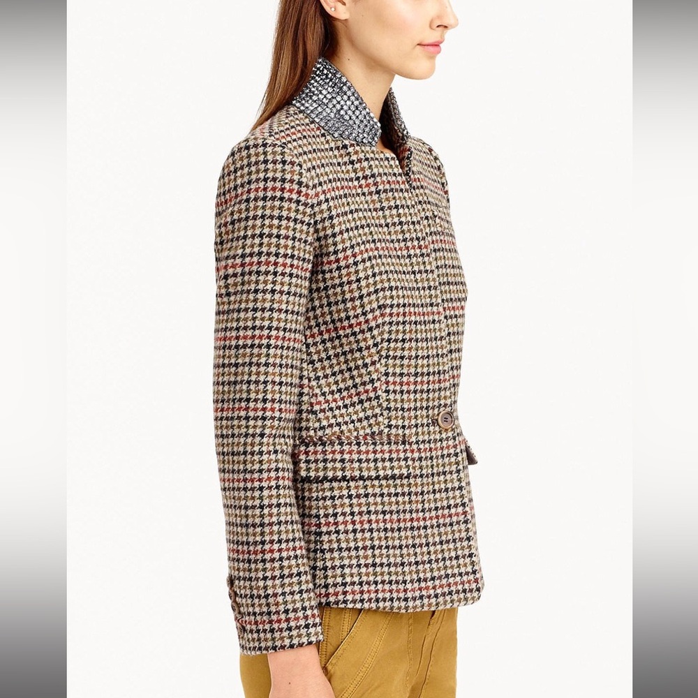 NEW J Crew 100% wool Regent Blazer crystal collar houndstooth jacket 2 - Picture 2 of 13